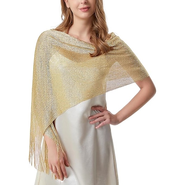 Kvinners Tassel Sjal for Kveld, Fest, Bryllup med Trykknapper Gold
