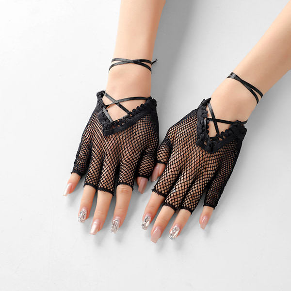 Dame Fishnet Handsker Fingerless Halloween Handsker Cosplay Udklædning Rekvisitter