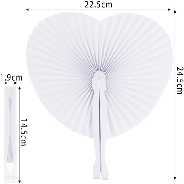20 stk Hjerteformede Papirvifter til Bryllup Lommefoldbare Papirvifter med Plastgrep Hvite Blanke Vifter for Gjest Cele