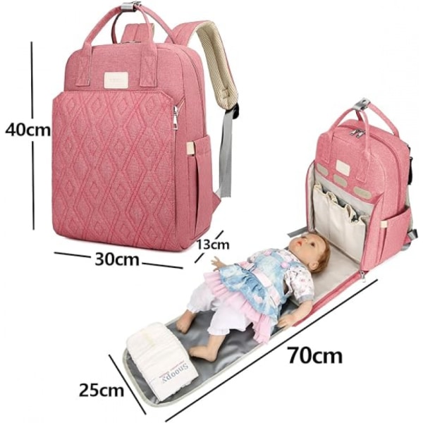 Baby vaippareppu sängyllä, monitoiminen vedenpitävä vaippalaukku, baby äidille ja isälle matkalle
