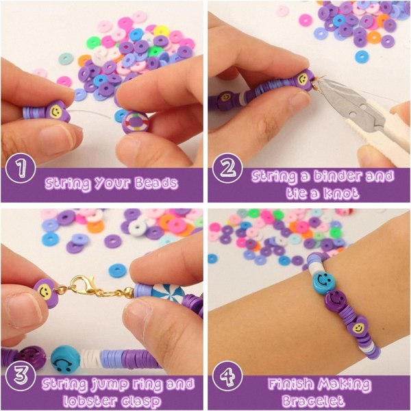 Polymer Clay Beads til Armbånd, Flower Smiley Heishi Beads Spacer Håndlavet Clay til børn DIY Ea