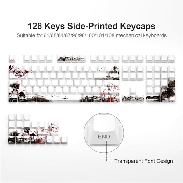 PBT Keycaps - Side Print Keycaps, Shine Through Custom Keycaps 75 Procent, Retro Keycap Set Dye Sub og Double Shot, 128