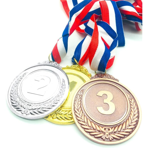 Sæt med 6 guld-sølv- og bronzevinder-metalmedaljer med