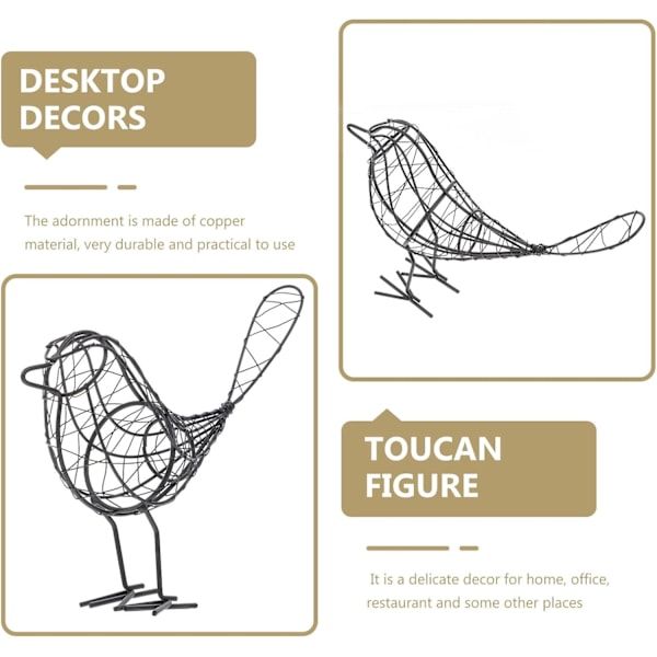 (svart) Wire Bird Metallfigur Håndverk Ornament for Hjem Rom Dekorasjon