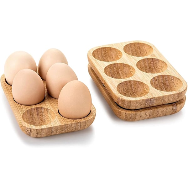 x Eggbrett i tre (15 x 9,9 x 1,9 cm), 6-roms eggboks for kjøleskap, eggbrett for oppbevaring av egg i kjøleskap, kjøleskap, fryser, eggbrett for kjøkken