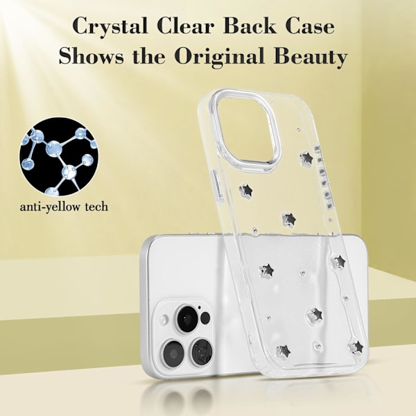 Etui til iPhone 16 Pro Max, Bling Glitter 3D Stjerner Telefon Etui Sødt Glitrende Krystalklart Stjerne Æstetisk Design Etui Slankt Blødt Holdbart TPU Gennemsigtigt