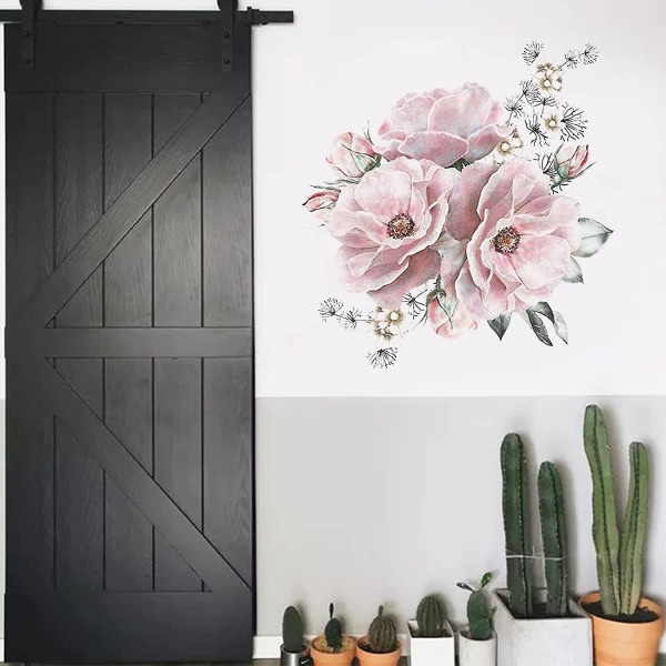 （30*60cm）Pionväggdekaler, Vintage Blomväggdekal