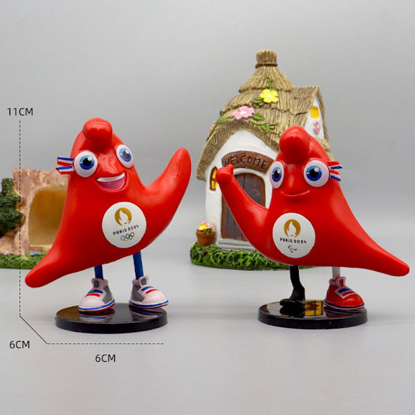 2 stk. 2024 Olympiske Maskot Figur, Paralympiske Maskot Figur, 11 x 6CM Olympiske Samleobjekt Figur, Bi