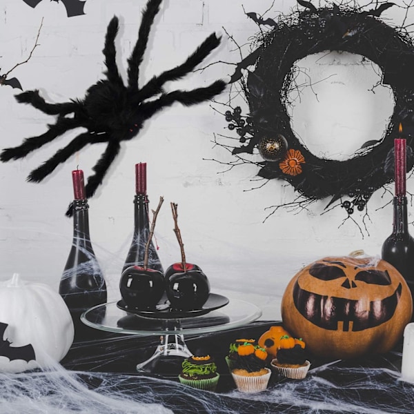 3 sorte edderkopp Halloween-dekorasjoner - Hårete plysj edderkopper - Utendørsfest - Spøker for voksne