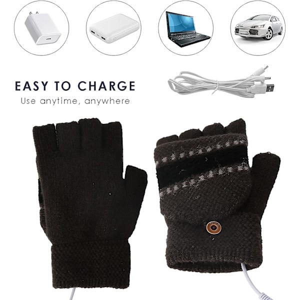 USB-uppvärmda handskar för män och kvinnor grå, USB-handvärmare Wi