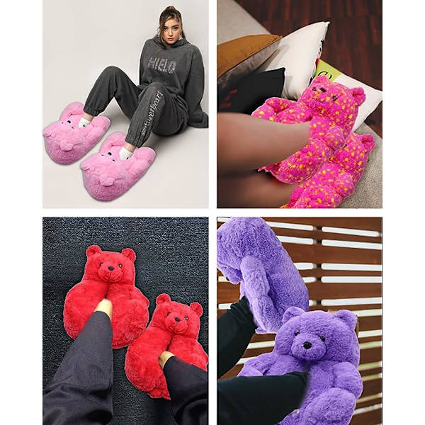 Kvindernes Teddy Bear Tøfler Hjem Indendørs Bløde Skridsikre Søde W