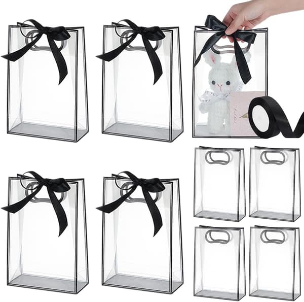 15 st transparenta presentpåsar Förpackningspåsar Svarta plastpåsar 26x18cm Rektangulära vikbara med perforerade handtag