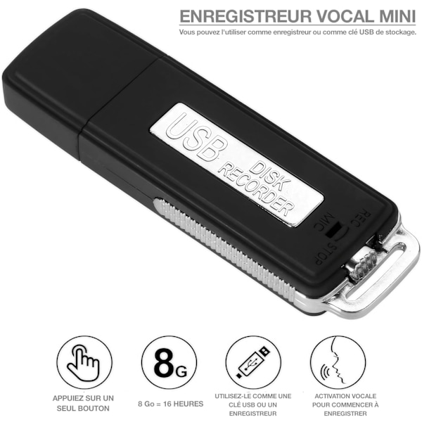 USB Digital Diktafon - 8GB Mini Bärbar Diktafon - Idealisk Ljudinspelare för