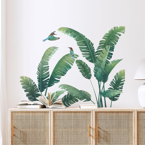 Tropiska Växtväggdekaler Gröna Palm Leaf Väggdekaler Naturväxter Väggdekal för Vardagsrum Sovrum