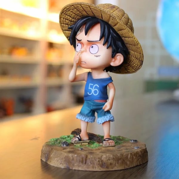 Anime Q Version Monkey D. Luffy 15cm Tegneserie Monkey D. Luffy PVC Figur Desktop Action Figur Samleobjekt