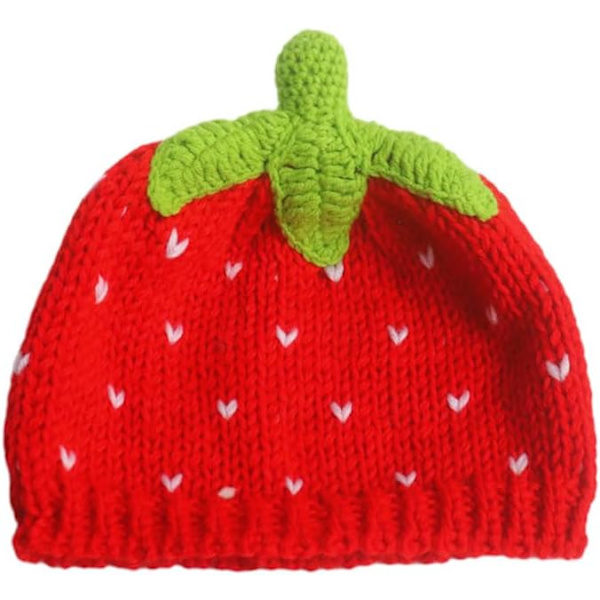 Hatt med jordbær-hekling for kvinner, Demon Beanies, søt hatt, grunge emo, løs, varm strikket hatt