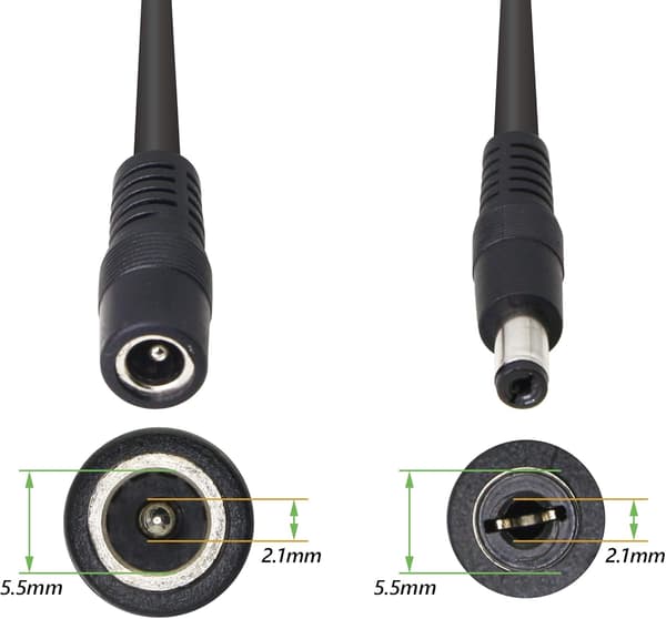5,5/2,1MM 12V DC Splitter Power Cable 1 Han til 2 Hun Con