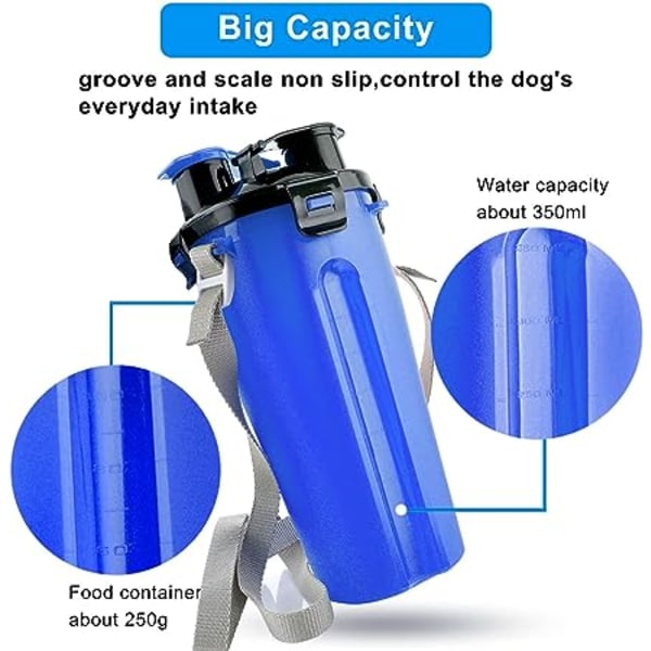 (Blå) Vannflaske for Hund med 2 Bærbare Foldbare Boller