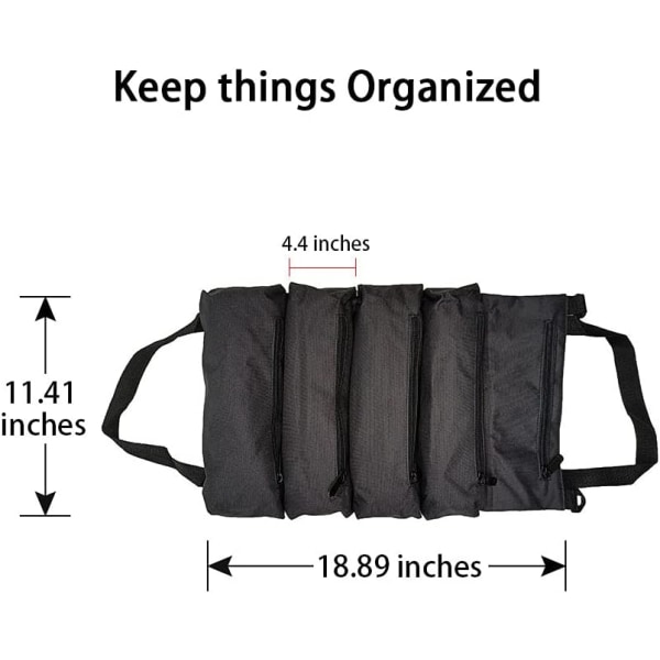 Musta Canvas-työkalulaukku, monitoimityökalulaukku 5 taskulla