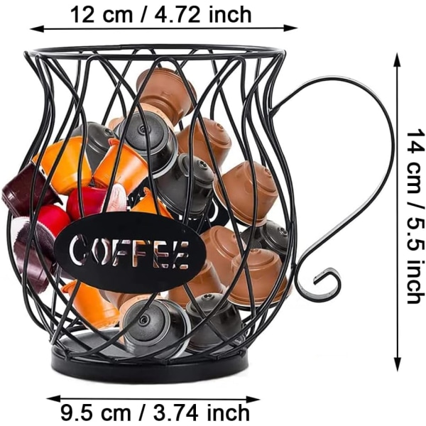 Kaffekapselkorg (svart), förvaringskorg för kaffekoppar, kaffekapselhållare