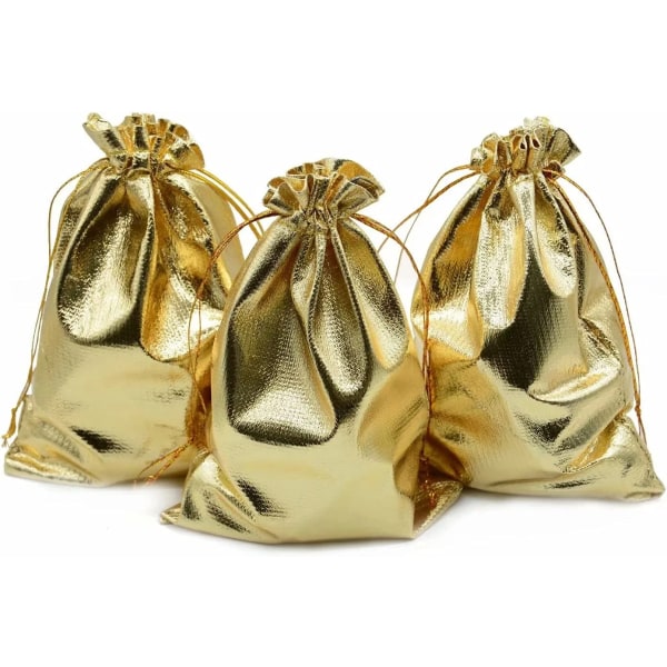 100 Pack 3.9" x 5.9" Gold Drawstring Jewelry Pouches, Wedding Party, Christmas Gifts, Candy, Chocola