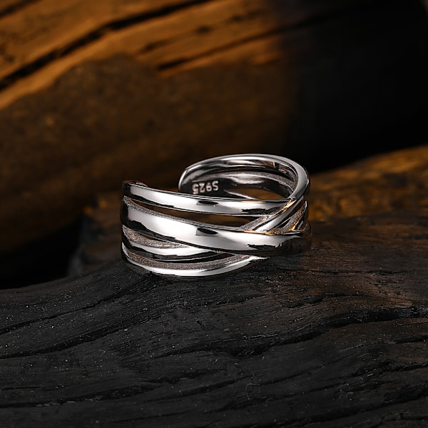 925 Sterling Silver Keltiska Knutar Ringar Öppna Knogringar för Kvinnor Justerbara Tumringar Minimalistiska Korslinjebandsringar