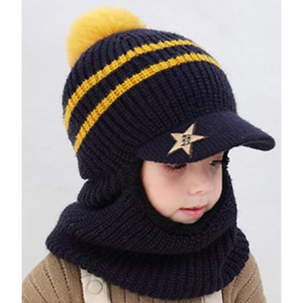 Vinter Varma Barn Stickad Fleece Mössa Hatt med Visir Huva E
