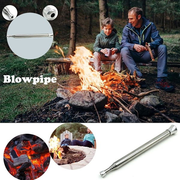 Sett med 2 - Teleskopiske Bellows i Rustfritt Stål - Foldbar Blåserør Ergonomisk Spiss Munnbellows Brannlighter Overlevelse