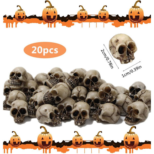20 st miniatyrskallar Dekor Skallefigur Realistisk Skelettskallar Mini Skallar Prydnader för Halloween