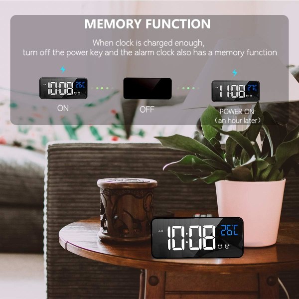 Digitalt vækkeur, LED-vækkeur med snooze-funktion, U