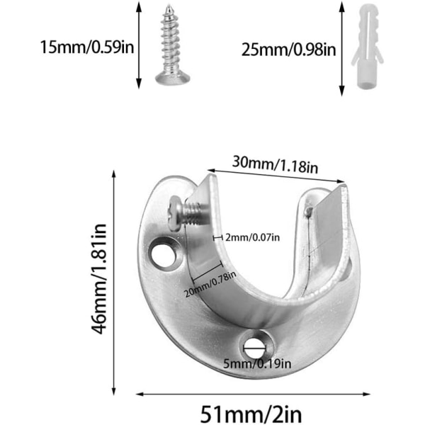 4Pcs Curtain Rod Bracket Closet Pole Sockets U Shape Bracket