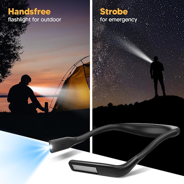 (Svart) Boklampa för läsning i sängen på natten, bärbar camping- och reselampa, nacklampa för bibeln