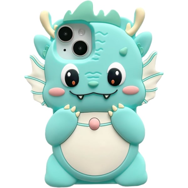 1 stk Etui til iPhone 15 Pro Max, Kawaii Telefon Etuier 3D Silikon Tegneserie Dragen Grønn Morsom Søt Etui Myk Gummi Støtsikker