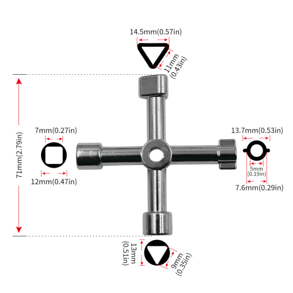 4-Way Multi-Function Wrench (Silver) 4-Way Multi-Function Cross T