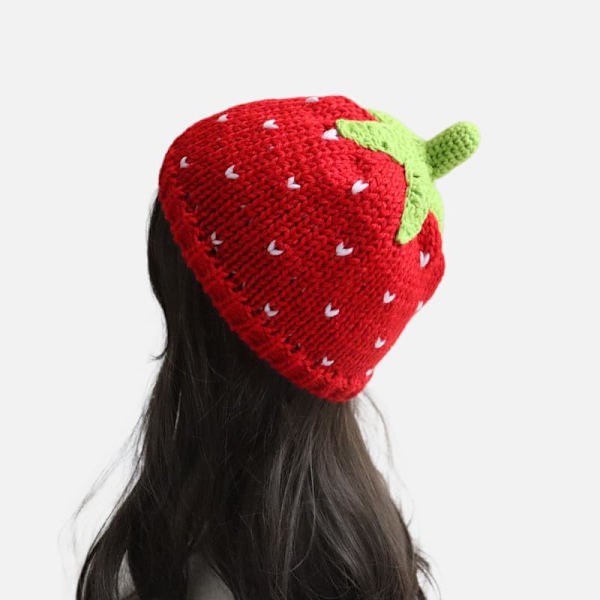 Hatt med jordbær-hekling for kvinner, Demon Beanies, søt hatt, grunge emo, løs, varm strikket hatt
