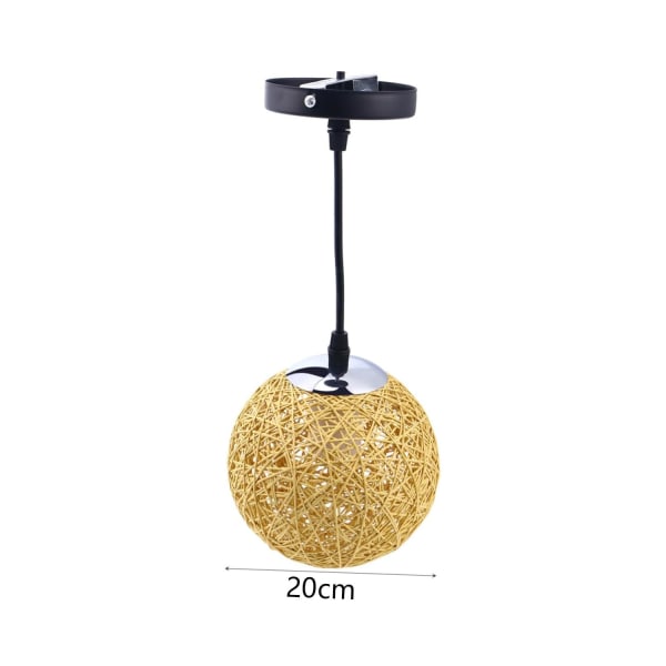 Retro Rund Skygge Rattan Pendel Taklampe 20cm, Lampe Rattan P