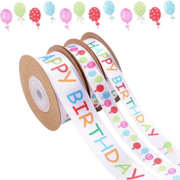 3 ruller Happy Birthday bånd fødselsdagskage bånd hvid satin Po