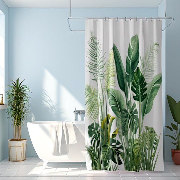 180x200cm Bruseforhæng, Badeværelsesforhæng, Abstrakt Plante Vandfarve Bruseforhæng, Vandafvisende Bruseforhæng, Badeværelse