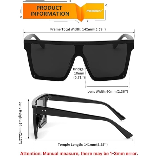 Firkantede solbriller Flat Top Siamese Lens Fashion Large UV400 Prote