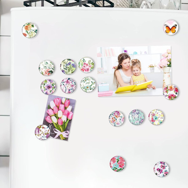 （30 kpl）25 mm, Kukkakuvioiset Magneetit Magneettitaululle - Decora