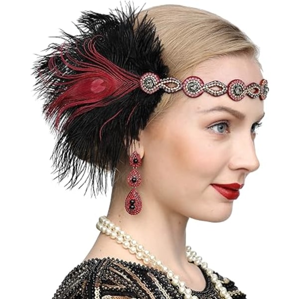 1920-luvun Gatsby-tyyliin sulkainen pääpanta, asusteet, roaring generat