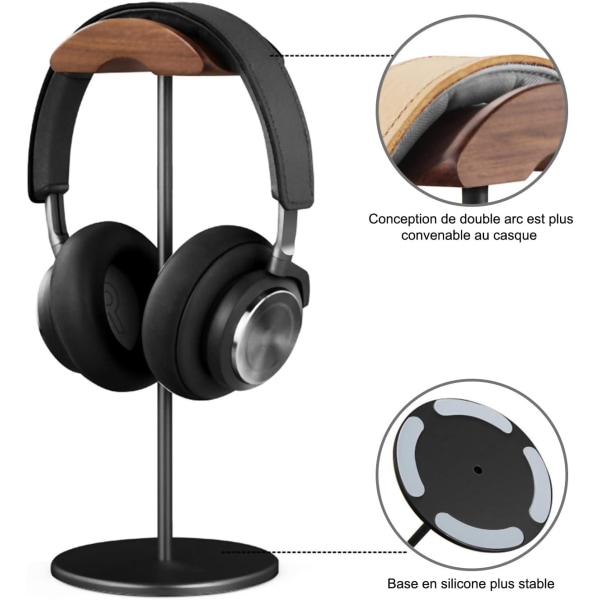 Hovedtelefonholder, hovedtelefonholder i valnød og aluminium, holder til gaming-headset med kraftigt solid B
