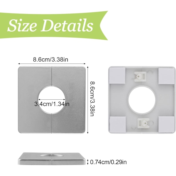 2-pack silverfärgade självhäftande fyrkantiga plaströrskåpor för 33 mm diameter duschrör