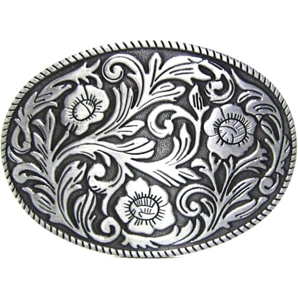 1 st. Antik Graverad Blomma Massivt Metall Bältespänne Män Kvinnor Western Cowboy
