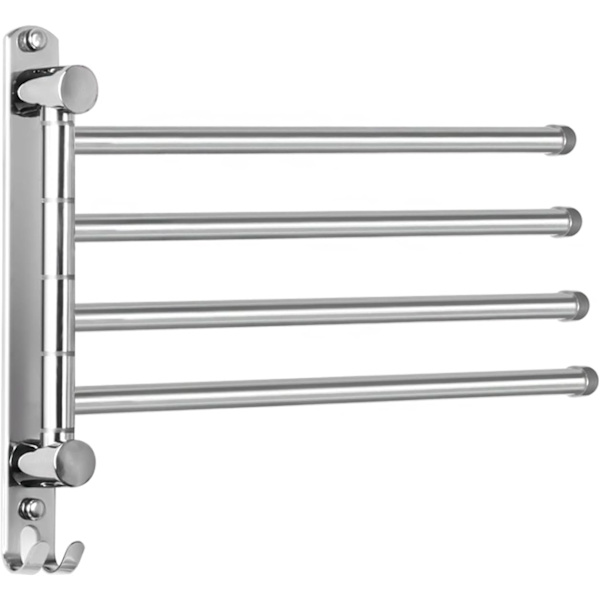 (Silver) Handduksstänger med 4 180° roterande SUS304 rostfritt stål stänger väggmonterad handdukshållare handduks tork