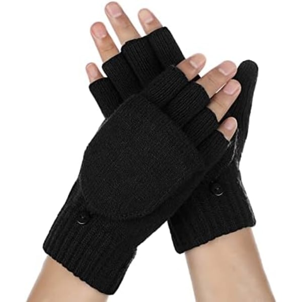 Vinterfingerlösa Vantar för Män Kvinnor, Omvandlingsbara Varma Halvfinger Vantar Flip Top, Stickade Musselvantar 2p