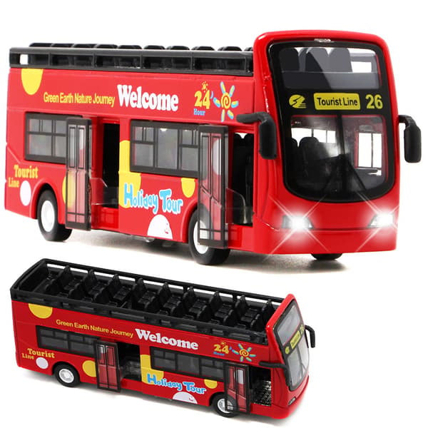 Punainen valettu lelu double-decker turistibussi