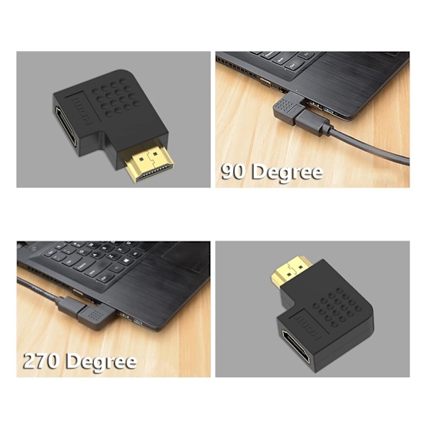 HDMI Vinklad Adapter Paket HDMI Kopplare 90 och 270 Grader Hane till Hona Vertikal Platt Adapter Stödjer 4K*2K, 3D, Arc Kompatibel med PS4 PS3, Switch, W