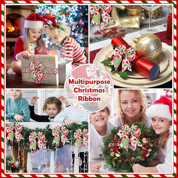 2 Ruller/ 10 Yards Julekonfekt Peppermint Wired Edge Bånd 2,5 Tommer Bredt Julekonfekt Bånd Burlap Bånd til DIY