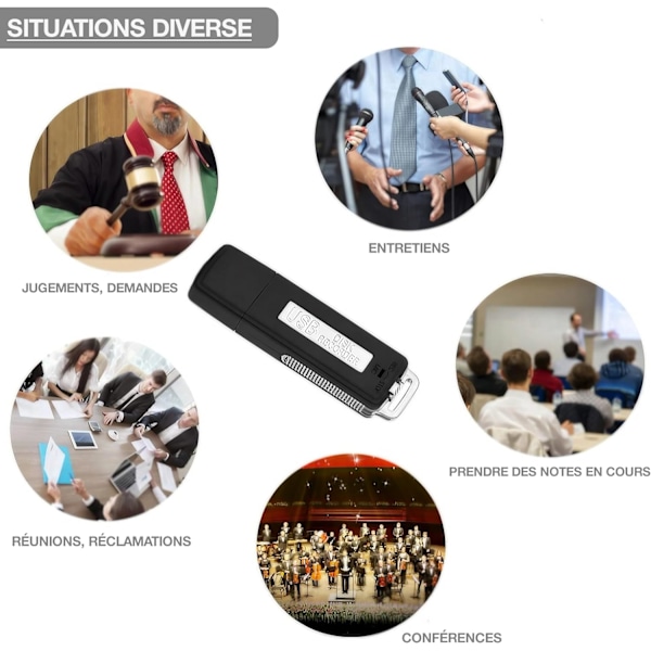 USB Digital Diktafon - 8GB Mini Bärbar Diktafon - Idealisk Ljudinspelare för